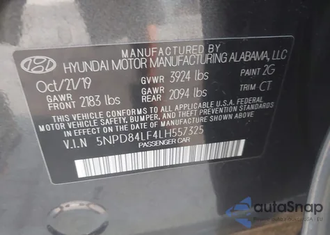 2020 Hyundai Elantra Sel из США, поврежденный, VIN 5NPD84LF4LH557325